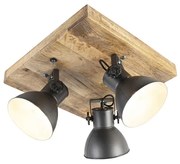 Ponto industrial preto com madeira de manga 3-light - Mangas Industrial