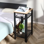 Mesa Auxiliar Mesa de Cabeceira Estilo Industrial com 2 Prateleiras de Grade de Metal e Pés Ajustáveis 45x35x75cm Carvalho e Branco