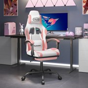 vidaXL Cadeira gaming giratória c/ apoio pés couro artif. branco/rosa