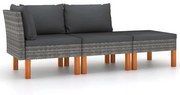 vidaXL 3 pcs conj. lounge jardim vime PE e madeira de eucalipto maciça