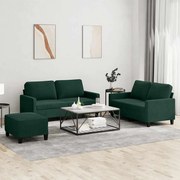 vidaXL 3 pcs conjunto de sofás com almofadões veludo verde-escuro