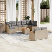 vidaXL 10 pcs conjunto de sofás p/ jardim com almofadões vime PE bege