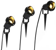 Conjunto de 3 luzes de jardim com pico preto, incluindo cabo e ficha IP65 - Done