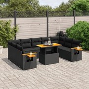 vidaXL 11 pcs conjunto sofás de jardim c/ almofadões vime PE preto