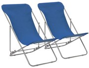 Cadeiras de praia dobráveis 2 pcs aço e tecido oxford azul