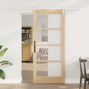 Porta Deslizante vidaXL com Conjunto de Hardware 78x202 cm Madeira Maciça Pinheiro