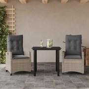 vidaXL 3 pcs conjunto de jantar p/ jardim c/ almofadões cinzento claro