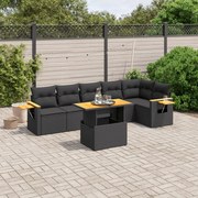 vidaXL 7 pcs conjunto de sofás p/ jardim c/ almofadões vime PE preto