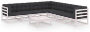 vidaXL 8 pcs conj. lounge de jardim c/ almofadões pinho maciço branco