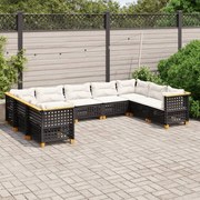 vidaXL 9 pcs conjunto de sofás p/ jardim c/ almofadões vime PE preto