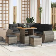 vidaXL Conjunto de sofá de jardim com 8 peças e almofadas em cinza, feito de rattan e acácia.