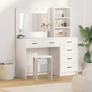 vidaXL Conjunto de Mesa de Maquiagem com LED Madeira Branca