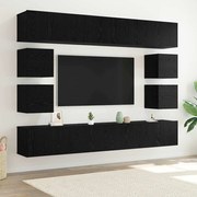 vidaXL Conjunto de Rack de TV de 8 Peças – Na Parede em Madeira de Carvalho Preto