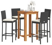 vidaXL 5 pcs conjunto de bar para jardim vime PE/acácia maciça preto