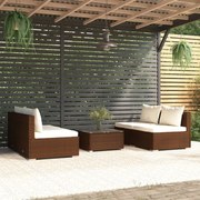 5 pcs conjunto lounge jardim c/ almofadões vime PE castanho