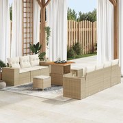 vidaXL Conjunto de Sofá de Jardim 10 Peças com Almofadas de Rattan Sintético Bege e Acácia