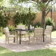 vidaXL Conjunto de Jantar de Jardim 5 Peças com Almofadas Bege Vime PE