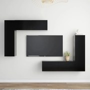 vidaXL 4 pcs conjunto de móveis de TV contraplacado preto