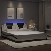 vidaXL Estrutura cama c/ luzes LED 180x200cm couro artif. branco/preto