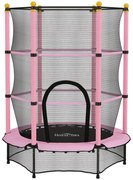 HOMCOM Trampolim Criança com Rede de Segurança e Estrutura de Aço para Interiores e Exteriores Carga 50kg Ø140x190 cm Rosa | Aosom Portugal