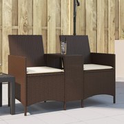 vidaXL Sofá de jardim c/ mesa e almofadões 2 lugares vime PE castanho
