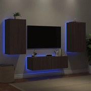 3 pcs móveis de parede para TV com luzes LED carvalho castanho