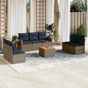 vidaXL 8 pcs conjunto sofás p/ jardim c/ almofadões vime PE cinzento