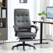 Cadeira de Escritório Ergonómica Giratória Reclinável Estofada em PU com Altura Ajustável 65x65x118-125 cm Cinza Escuro