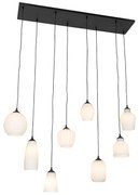 Candeeiro suspenso Art Déco preto com vidro opalino 8 luzes - Hanne Art Deco