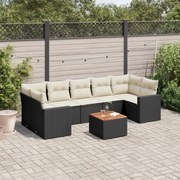 vidaXL 8 pcs conjunto sofás de jardim com almofadões vime PE preto