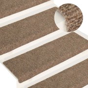 vidaXL Tapetes de escada autoadesivos 15 peças 65x21x4 cm bege com borda retangular