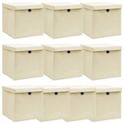 vidaXL Caixas de arrumação com tampa 10 pcs 32x32x32 cm tecido creme