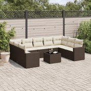 vidaXL 10 pcs conj. sofás jardim com almofadões vime PE castanho