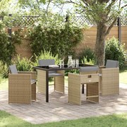 vidaXL Conjunto de Jantar de Jardim com 5 Peças e Almofadas em Bege Rattan Polímero