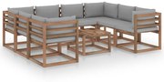 9 pcs conjunto lounge para jardim com almofadões cinzentos