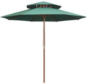 vidaXL Guarda-sol c/ 2 coberturas e mastro em madeira 270x270 cm verde