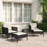 5 pcs conjunto lounge de jardim c/ almofadões vime PE preto