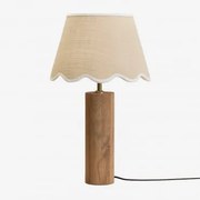 Luminária De Mesa Em Madeira De Manga Carolina Madeira De Manga & Juta Natural - Algodão Branco 35 Cm Berna - Sklum