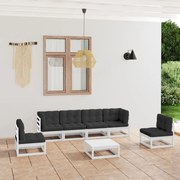 7 pcs conjunto lounge de jardim c/ almofadões pinho maciço