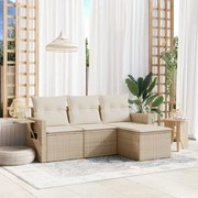 vidaXL 4 pcs conjunto de sofás para jardim c/ almofadões vime PE bege