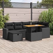 vidaXL 8 pcs conjunto sofás jardim com almofadões vime PE/acácia preto