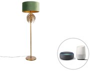 LED Candeeiro de pé inteligente dourado com abajur verde incl. Wifi A60 - Botanica Rústico