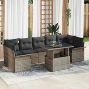 vidaXL Conjunto de sofá de jardim com 8 peças e almofadas cinzas em rattan sintético
