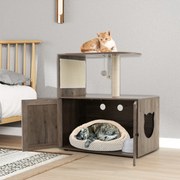 Arranhador para gatos 2 em 1 com caixa de areia e poste de arranhar de sisal Bola de sisal Bola suspensa e tapete 80 x 45 x 87,5 cm Cinzento