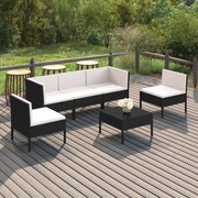 vidaXL 6 pcs conjunto lounge de jardim c/ almofadões vime PE preto