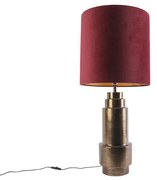 Candeeiro de mesa Art Déco bronze com cúpula em veludo vermelho e dourado 40 cm - Bruut Art Deco