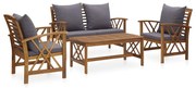 4 pcs conj. lounge jardim c/ almofadões madeira acácia maciça