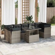 vidaXL 8 pcs conjunto sofás de jardim c/ almofadões vime PE cinzento