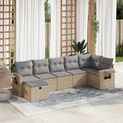 vidaXL 7 pcs conjunto de sofás p/ jardim com almofadões vime PE bege