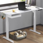 Secretária elétrica com altura ajustavel com 2 tomadas e 2 portas USB; e gaveta 60 x 140 x (72-120) cm branco